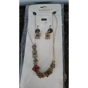Vintage Infinite Collection Necklace Earrings Set NOS Made in Korea Gold Tone
